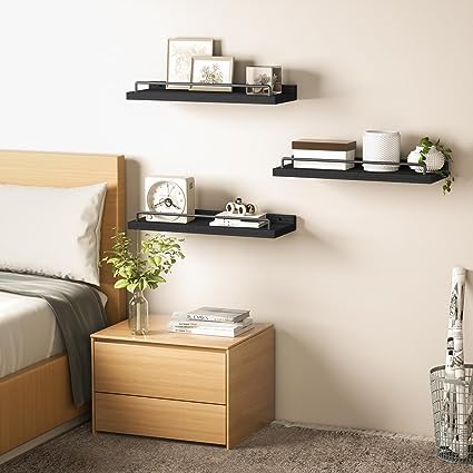 Floating Shelves for Wall Decor (Dark Brown, Set of 3)