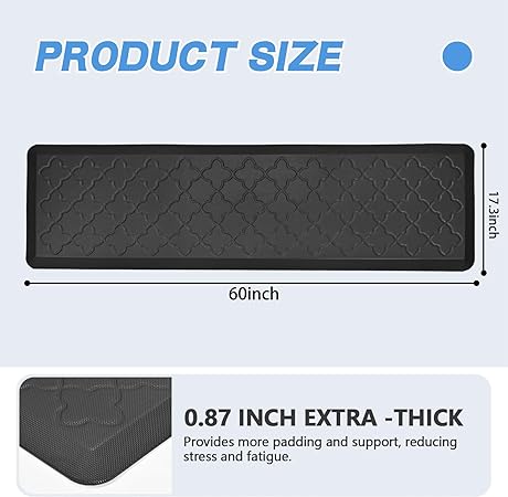 Anti Fatigue Cushioned Non Slip Standing Mats for Home Kitchen Sink Office Standing Desk Standup Desk Riser Laundry (Black, 17.3" x28"+17.3" x28"-0.47")