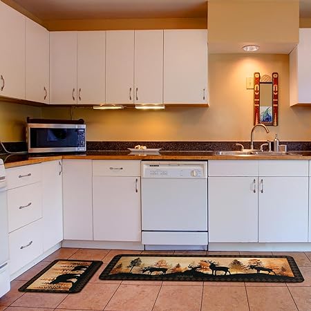 Non Slip Wildlife Cabin Rug Bear Deer, 19.7 x 31.5 and 19.7 x 47.2 Inch (Wildlife Style)