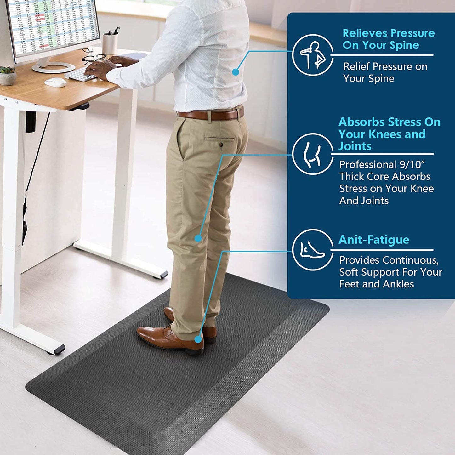 Anti Fatigue Extra Thick Standing Office Desk Mat, Foam Cushioned Ergonomic Comfort Standing Pad 9/10 Inch