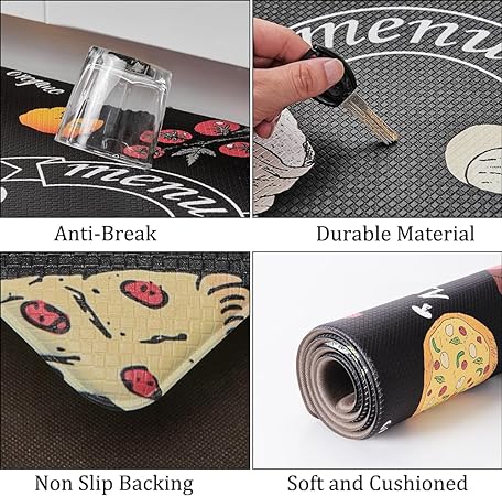 Non-Slip & Comfort Cushioned Waterproof Black Anti-Fatigue Kitchen Mat Set -2 Pieces,