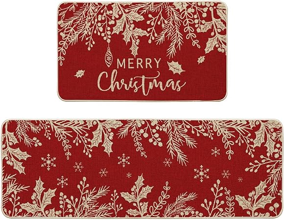 Holly Mistletoe Merry Christmas Doormat, 17x29 Inch