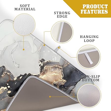 Absorbent Black Marble Dish Drying Mat Luxury Golden Kitchen Counter Mat, 18x24 inch