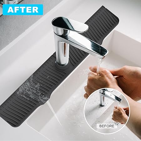 Longer Silicone Faucet Sink Splash Guard, 32"x 5.5", (Black)