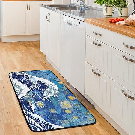 Blue Wood Plank Print Non Slip Beach Starfish Entryway Hallway Washable Home Decor 39" X 20"
