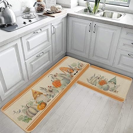 Set of 2 Pumpkins Gnomes Stripe Farmhouse Seasonal Holiday Party Decorations 17x29 and 17x47 Inch (Orange) GK069