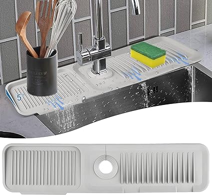 Kitchen Splash Guard for Sink,Silicone Sink Faucet Mat Splash Guard,Faucet Absorbent Sink Protectors Mat(Black 17.5" x 5.5")