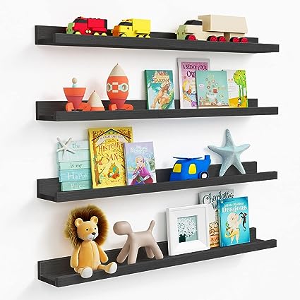 Black Floating Shelves 36 Inches Long,  Picture Ledge Shelf Set of 4, Connect 2 Shelves as 72 Inch Wide