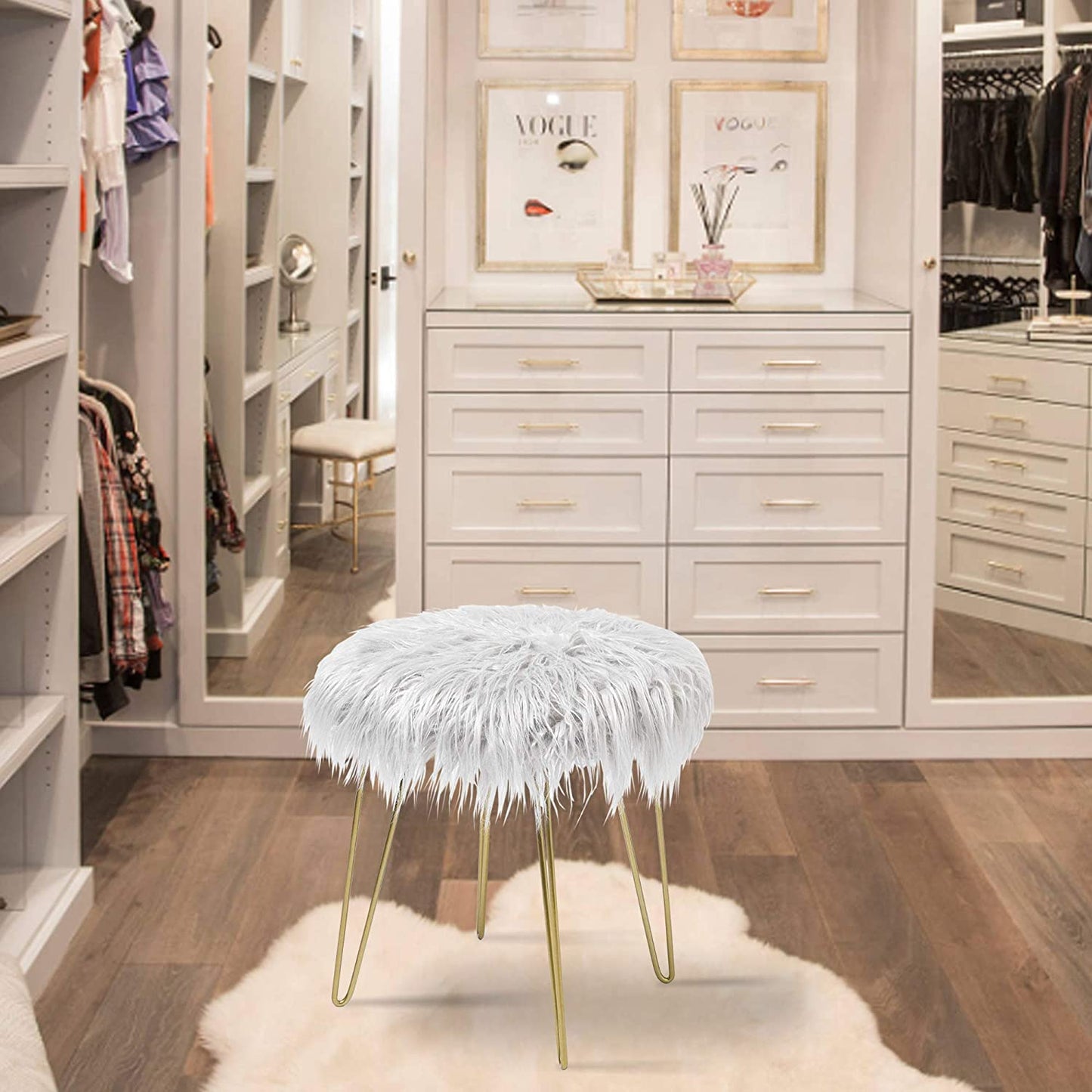 Fur Stool Fuzzy Vanity Chair Makeup Vanity Bedroom Seat