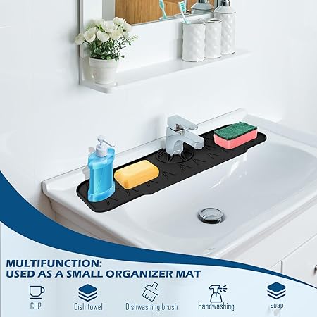 Silicone Faucet Soap Tray and Sponge Holder Faucet Handle Drip Capture Tray,