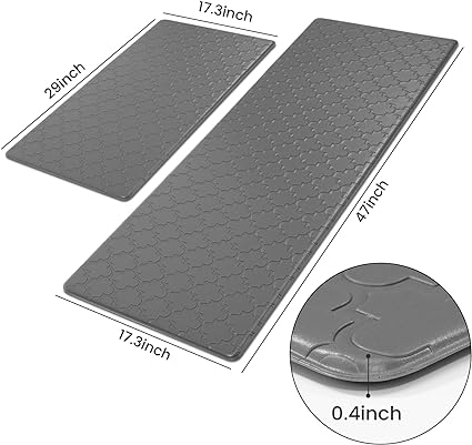 Cushioned Anti Fatigue Mat Waterproof Non-Slip Kitchen Rugs, Ergonomic Comfort Mat Durable Standing Mat for Kitchen, Home, Office, Floor, Laundry (Gray) 2 PCS
