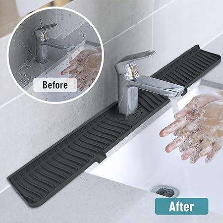 30" Sink Longer Silicone Faucet Handle Drip Catcher Tray (Black)