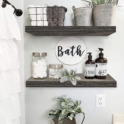 Floating Shelves Wall Shelf 24 inches Long Farmhouse Bathroom Decor Bedroom Kitchen Living Room Wall Mounted 24 x 9 inch Set of 2, Rustic Brown (008-60BN)