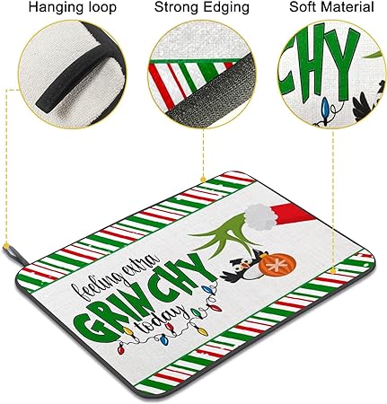 Absorbent Christmas Holiday Ball Dish Drying Mat for Kitchen Countertop, 16 X 18 Inch