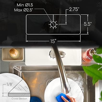 Absorbent Diatom Rubber, Black, Large Size Splash Guard & Drip Catcher for Around Faucet Handle Sinkmat