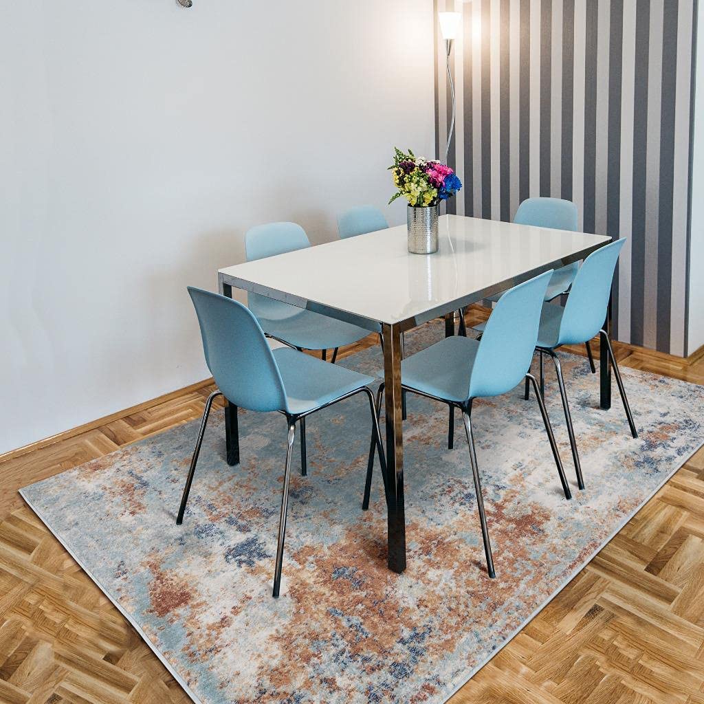 Kingsbury Collection Abstract Aqua Turquoise Modern Soft Area Rug