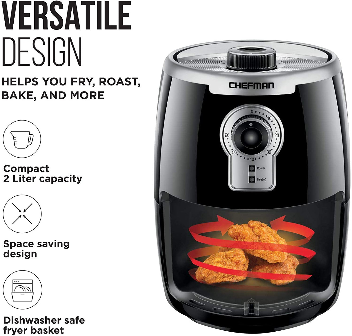 Black 2 Liter Air Fryer Temp Control