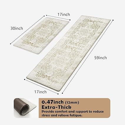 Colorful Stripe Anti Fatigue Non Slip Comfort Cushioned Standing Mat, 17"x47"+17"x30"