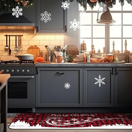 Non Slip Santa Claus Snow Gnome Low Profile Plaid Winter Decorative Christmas Rug 17x29 and 17x47 Inch