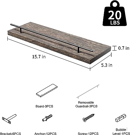 Set of 3,Wall Shelves for Bedroom,Kitchen,Living Room,Invisible Brackets,White and Gold