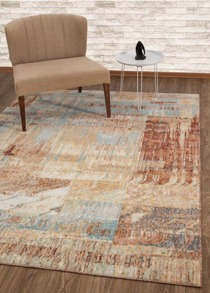 Kingsbury Collection Abstract Aqua Modern Soft Area Rug