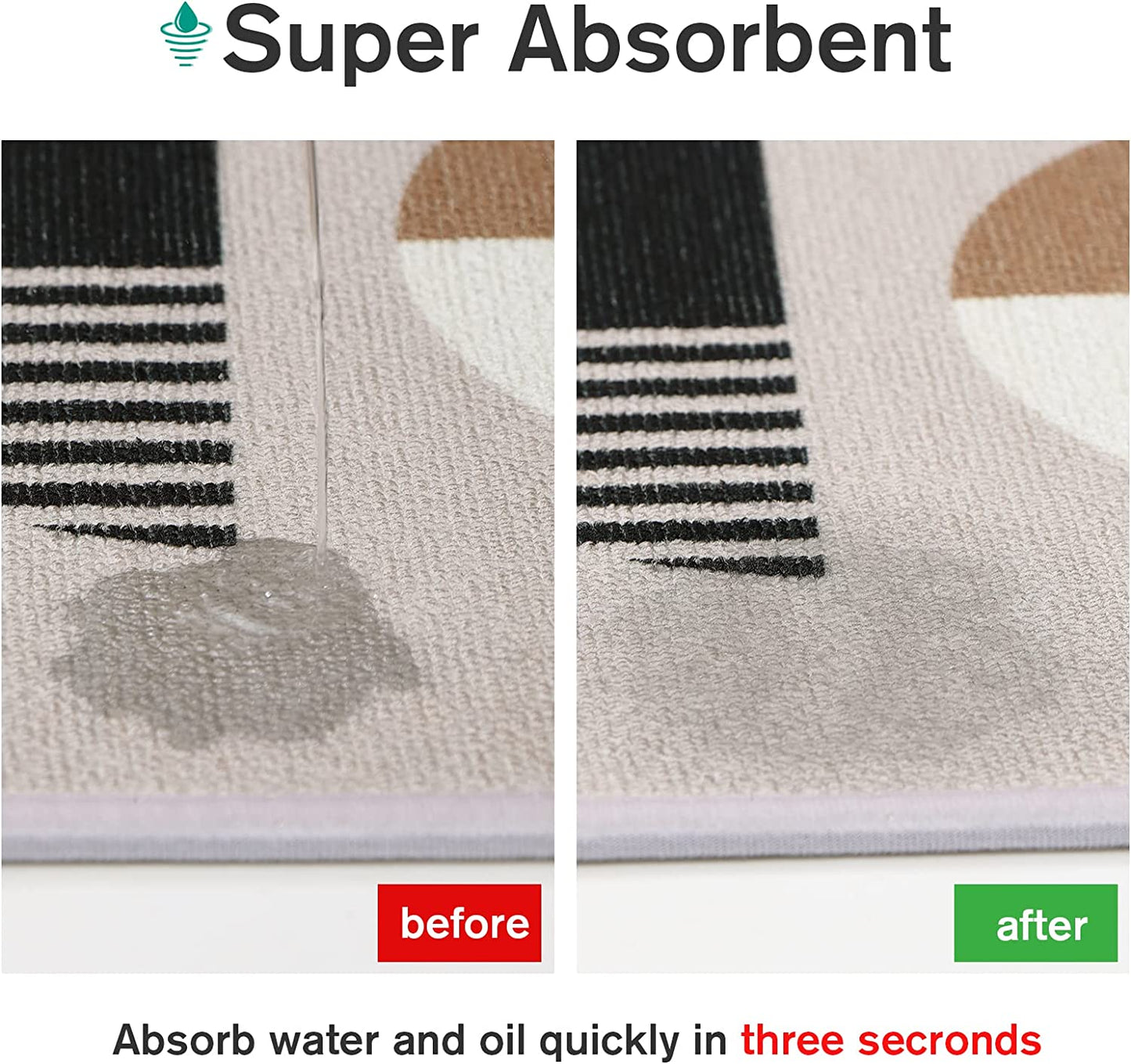Boho 2 Piece Rubber, Non Skid Washable Grey, Anti Fatigue Absorbent Kitchen Mats