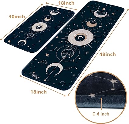 2 Pcs Valentines' Day, Black Kitchen Area Rug Set, Non Slip Backing, Absorbent Anti Fatigue Kitchen Mats