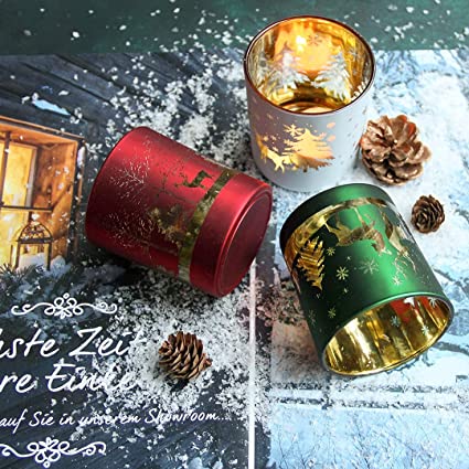 Set of 12 Glass Christmas Votive Candle Holders
