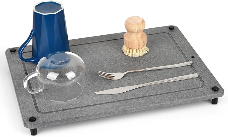 Stone Drying Counter Instant Dry Diatomaceous Earth Sink Caddy Organizer with Stainless Steel Feet (L White)