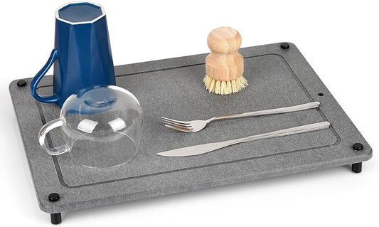 Stone Drying Counter Instant Dry Diatomaceous Earth Sink Caddy Organizer with Stainless Steel Feet (L White)