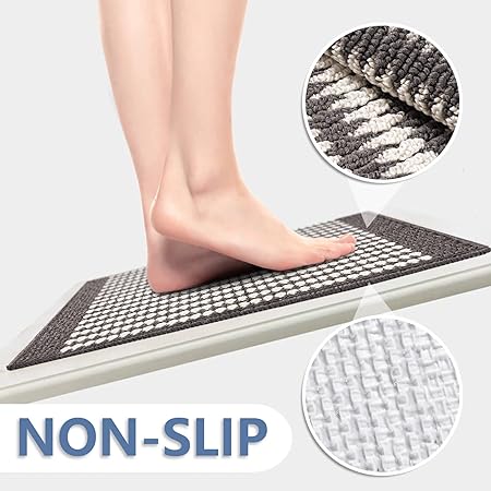 [2 PCS], Rubber Backing Non Skid Machine Washable Absorbent L Shaped Kitchen Mat