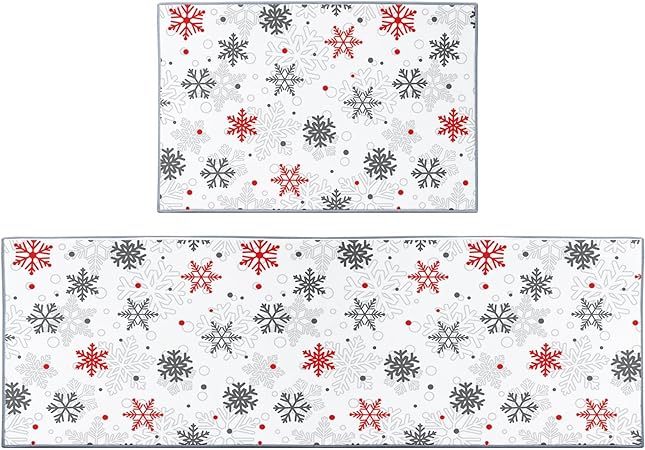 Non Skid Washable Set of 2, Winter Kitchen Decor Floor Mat Under Sink Mat Throw Rug for Doormat