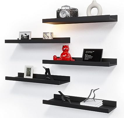 5 Set Floating Wall Mounted Shelves, Black