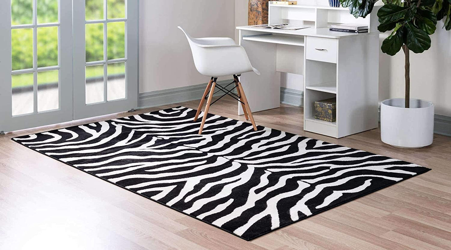 Zebra Animal Print Black Area Rug