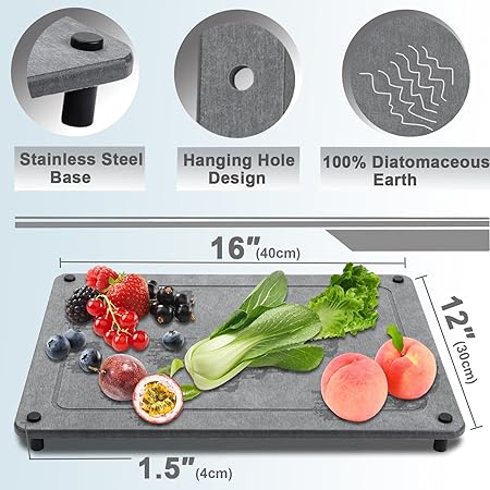 Super Absorbent Instantly – Stainless Steel Feet, Diatomaceous Earth Stone Dish Drying Mats, (12”x16”)