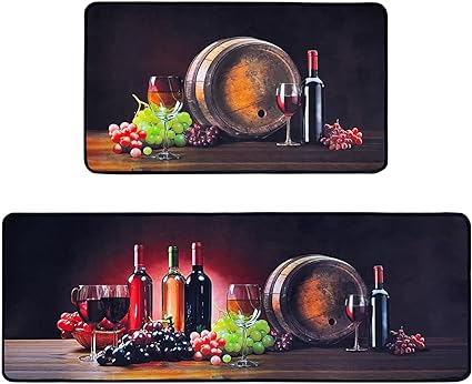 Non Skid Washable Microfiber mats for Kitchen Floor, Kitchen Rules Theme Kitchen Cushioned Runner Rug Decor Sets of 2,Size 17"x 47"+17"x 30"