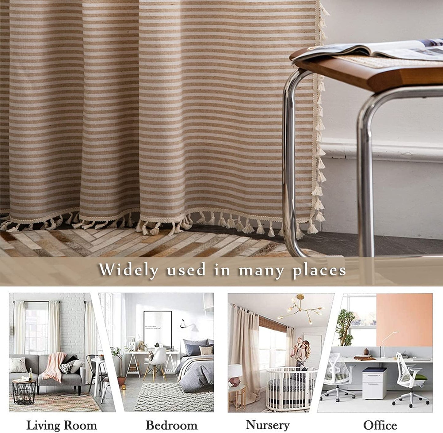 ColorBird Striped Semi-Blackout Window Curtains 2 Panels Farmhouse Style Cotton Linen