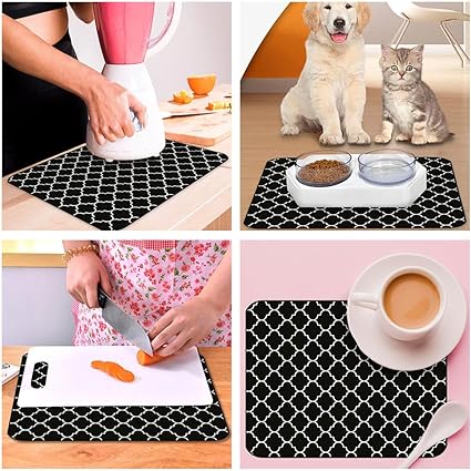 Ultra Absorbent Dish Drying Mats - Machine Washable and Super Fast Drying - Practical Solution for Efficiently Drying Dishes - 15,7 by 19,6 Inches (Black)