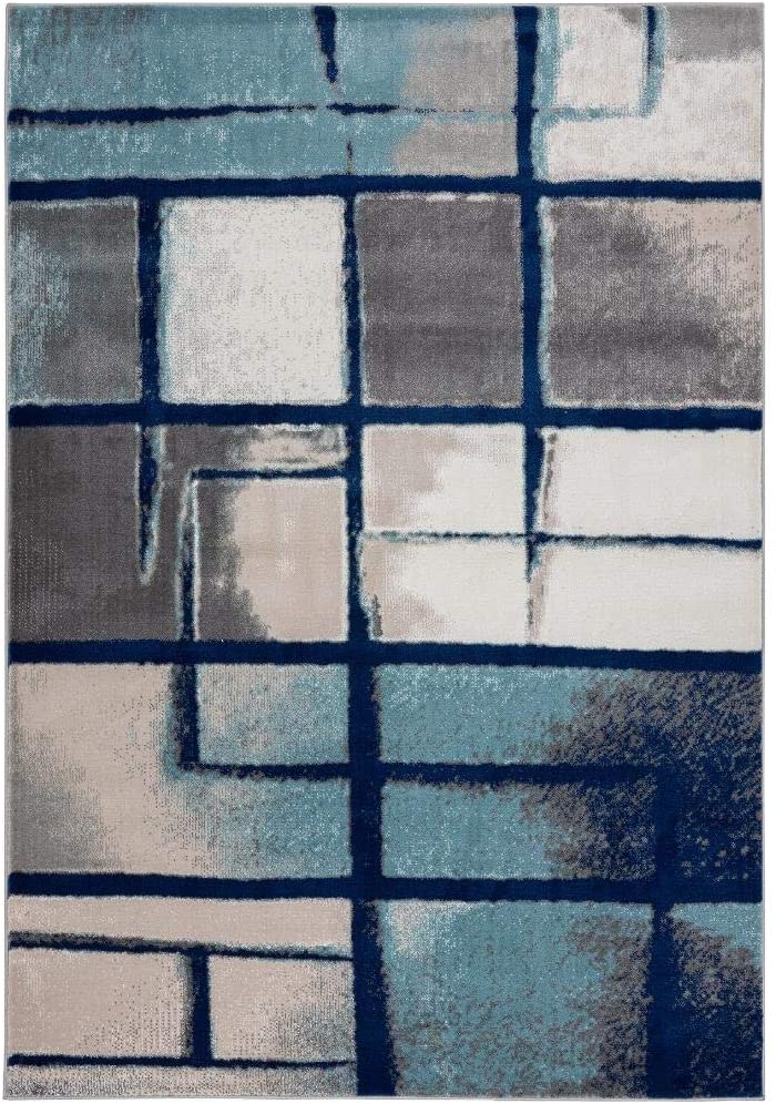 Lagos Collection Blue Art Deco Soft Area Rug