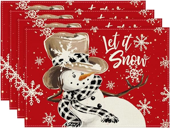 Snowman Snowflakes Let it Snow Winter Placemats Set of 4, 12x18 Inch