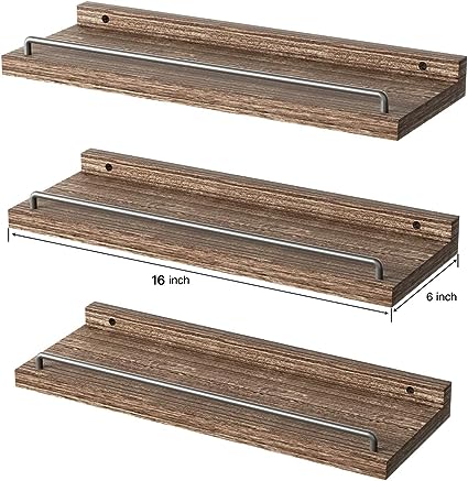 Floating Shelves for Wall Decor (Dark Brown, Set of 3)