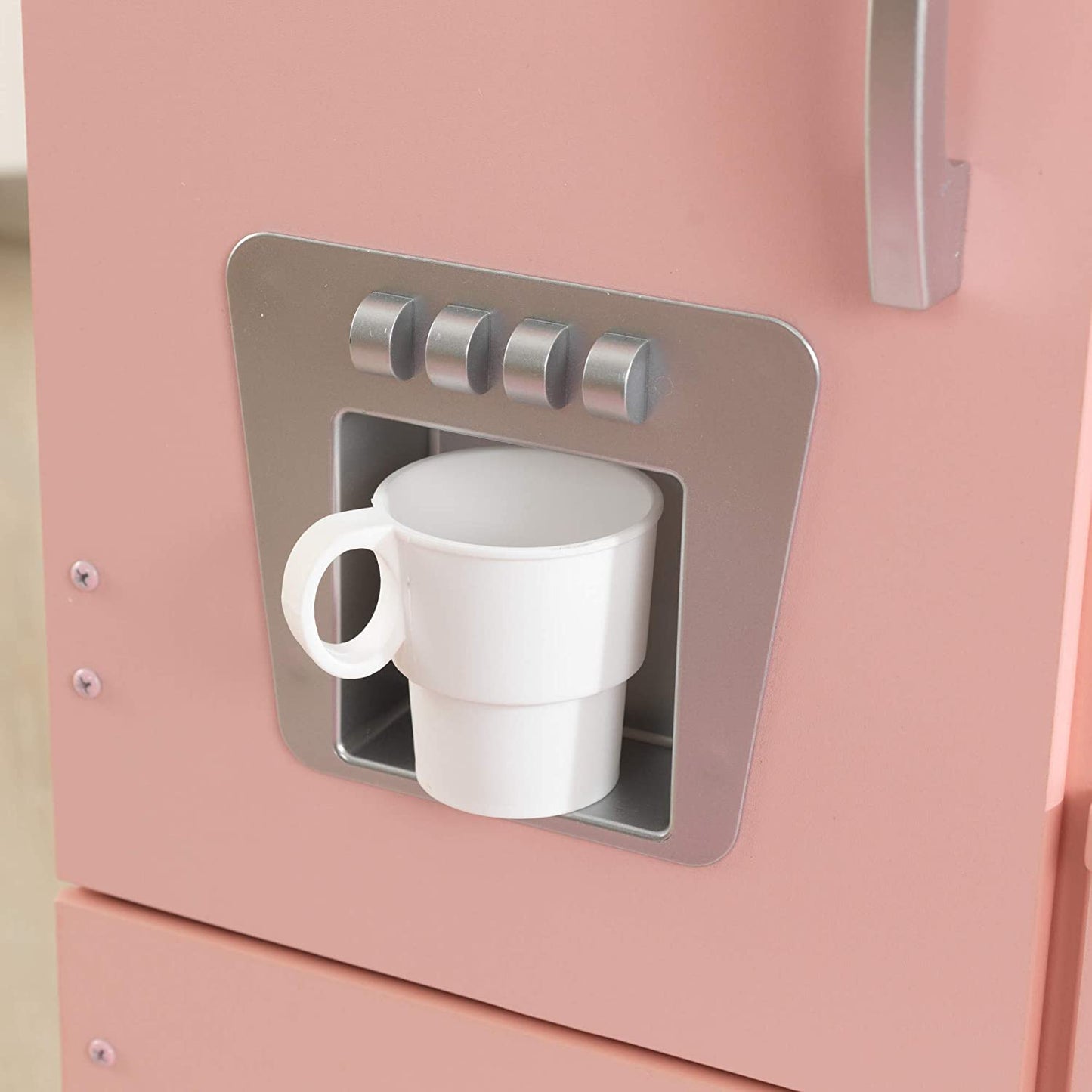 Vintage Wooden Play Kitchen with Pretend Ice Maker and Play Phone, Pink,