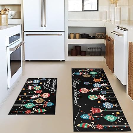 Non Skid Washable Black Santa Claus Christmas Rugs and Mats