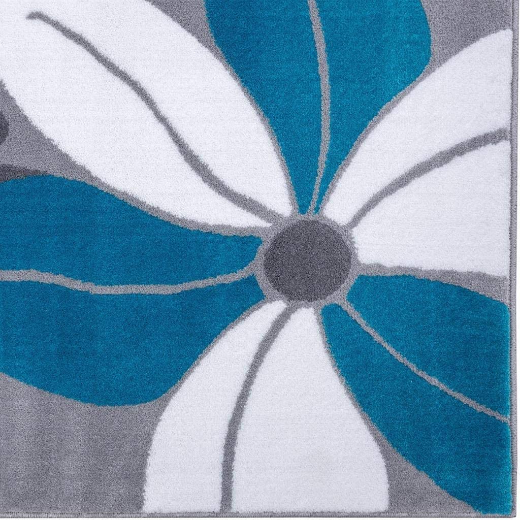 Victoria Collection Modern Turquoise Floral Soft Area Rug