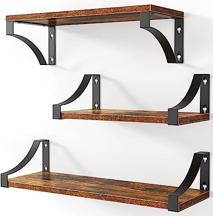 Set of 3 Floating Shelves with Heavy Duty Metal Frame, Hold up to 55lbs, Gray