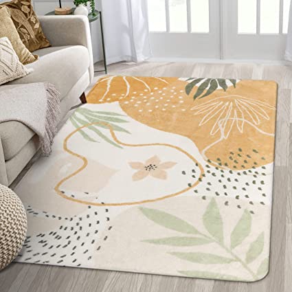 Modern Abstract Non-Slip Minimalist Art Area Rug Accent Distressed Washable Floor Carpet