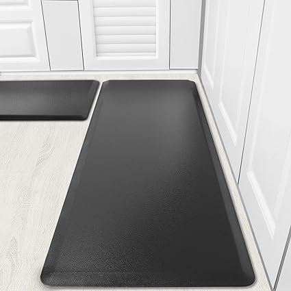 Kitchen Mats for Cushioned Anti-Fatigue Use 2 PCS, 0.47 Inches, 17.3"×28"+17.3"×28", Black