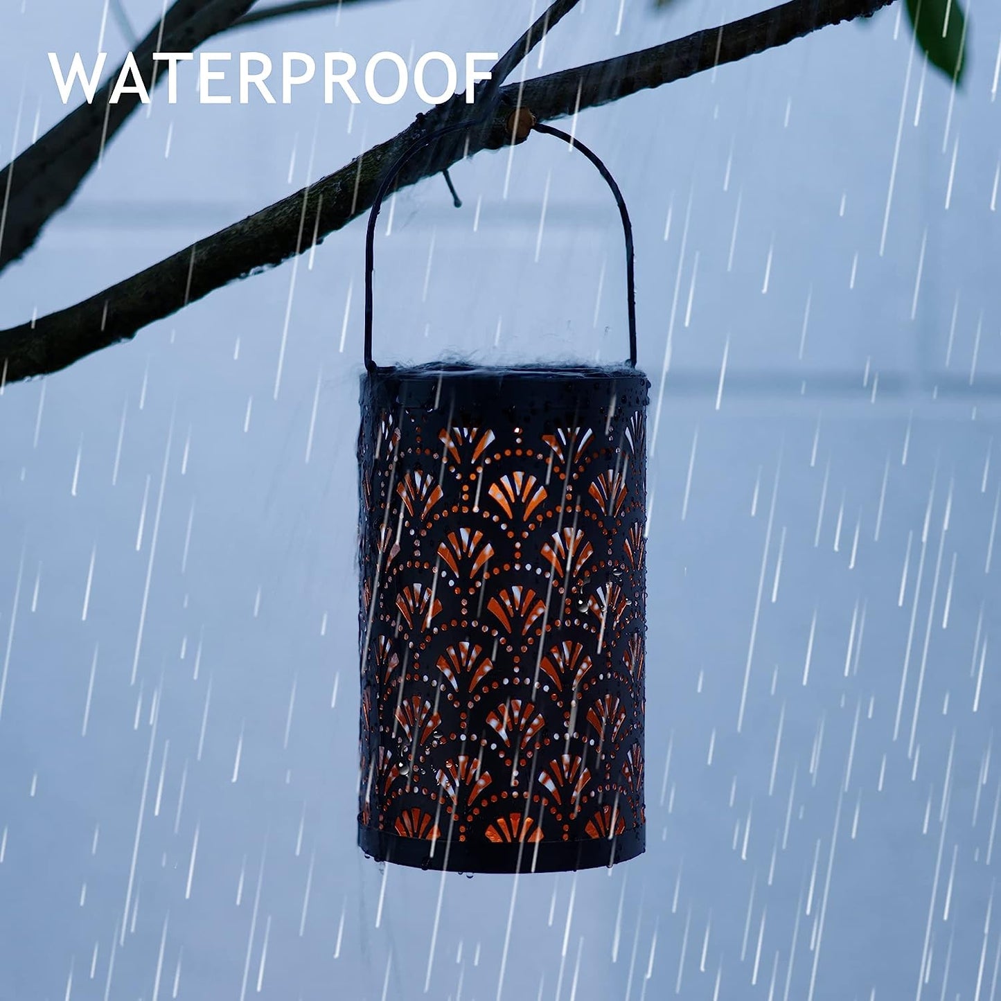 Solar Lantern Outdoor Waterproof, Hanging, Powered Lights, Backyard Porch Patio Balcony Teepee Lawn Pathway Tree-Flower