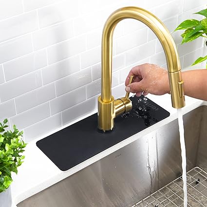 Absorbent Diatom Rubber, Black, Large Size Splash Guard & Drip Catcher for Around Faucet Handle Sinkmat