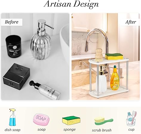 Stone Drying Counter Instant Dry Diatomaceous Earth Sink Caddy Organizer with Stainless Steel Feet (L White)